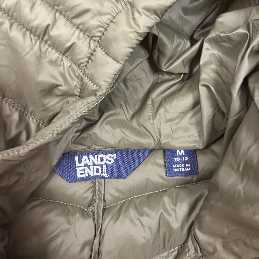 Lands' End Packable Wanderweight Down Long Hooded Puffer Jacket Green Women's M - Picture 7 of 10